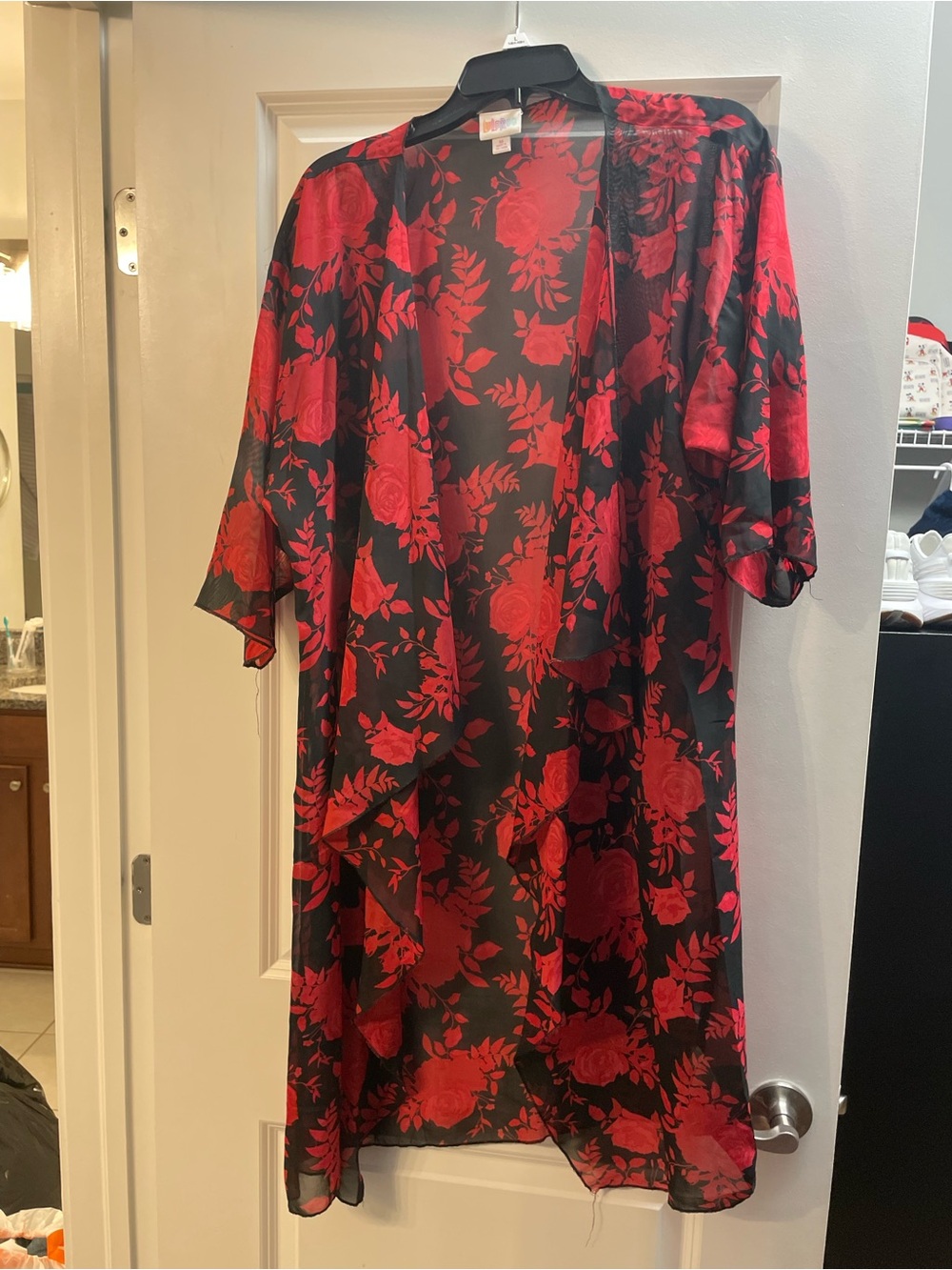 LuLaRoe Black and Red Floral Kimono Tunic